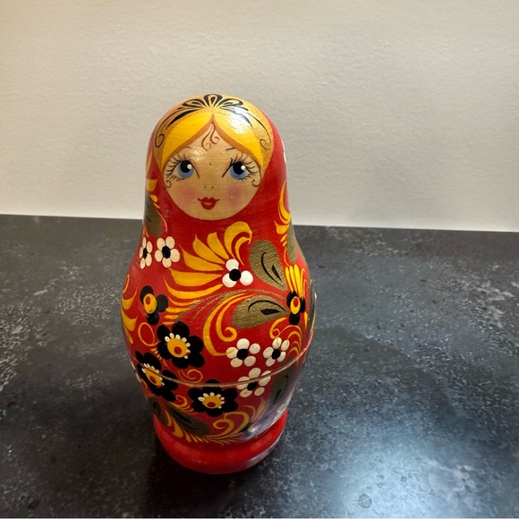 Other - Vibrant Red and Yellow Floral Matryoshka Doll